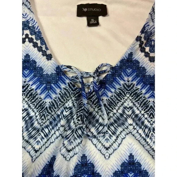 AB Studio Women's XL Blue Chevron Sleeveless Tank Top - Picture 5 of 7